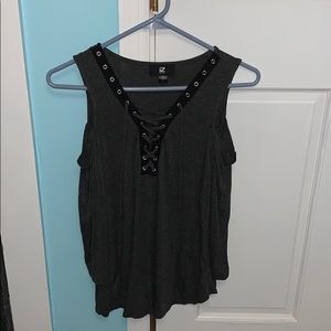 Grey off the shoulder long sleeve shirt